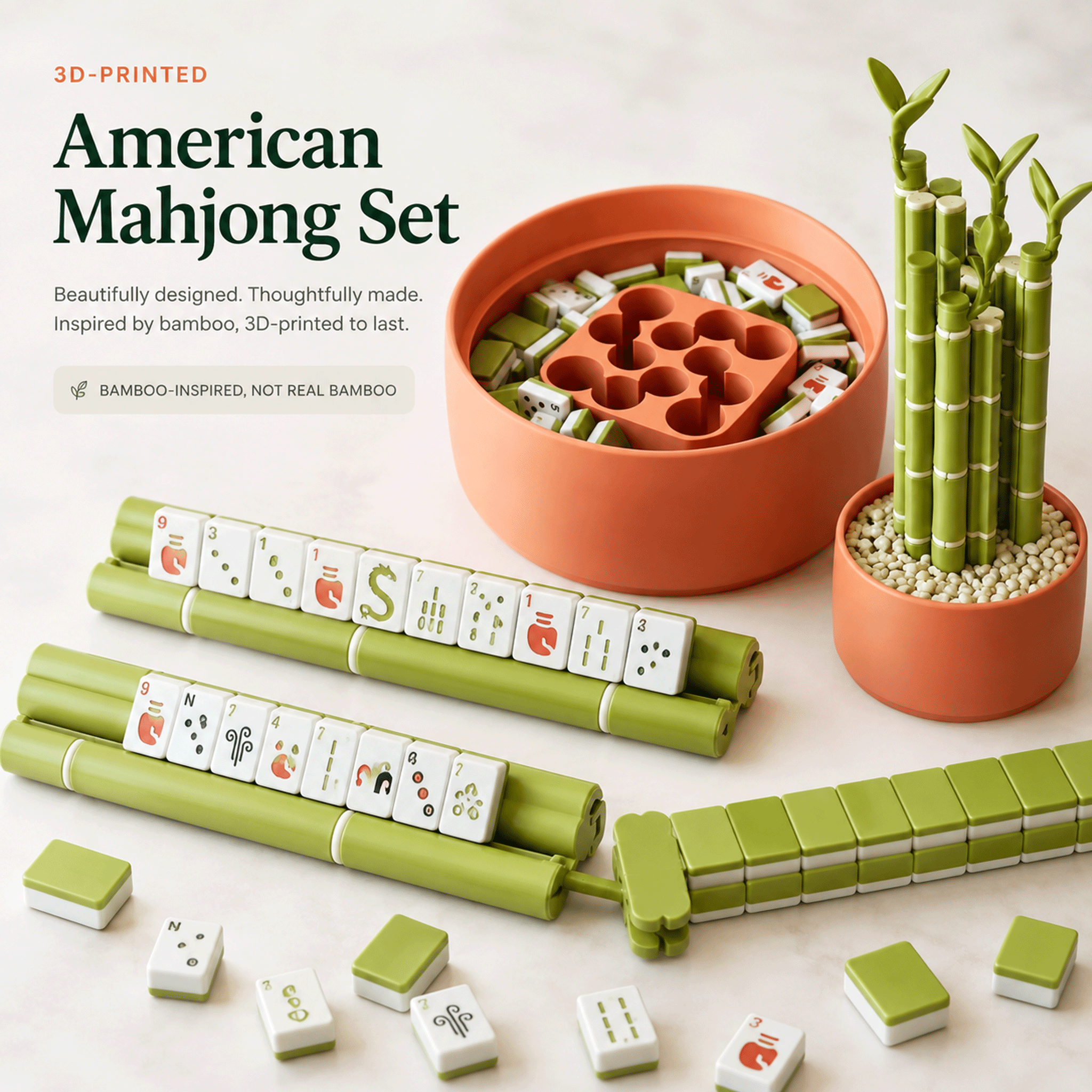 Lucky Bamboo American Mahjong Set with 152 Tiles, Bamboo Racks & Pot Storage