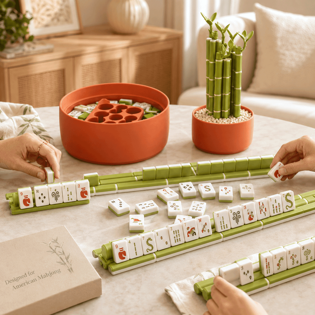 Lucky Bamboo American Mahjong Set with 152 Tiles, Bamboo Racks & Pot Storage