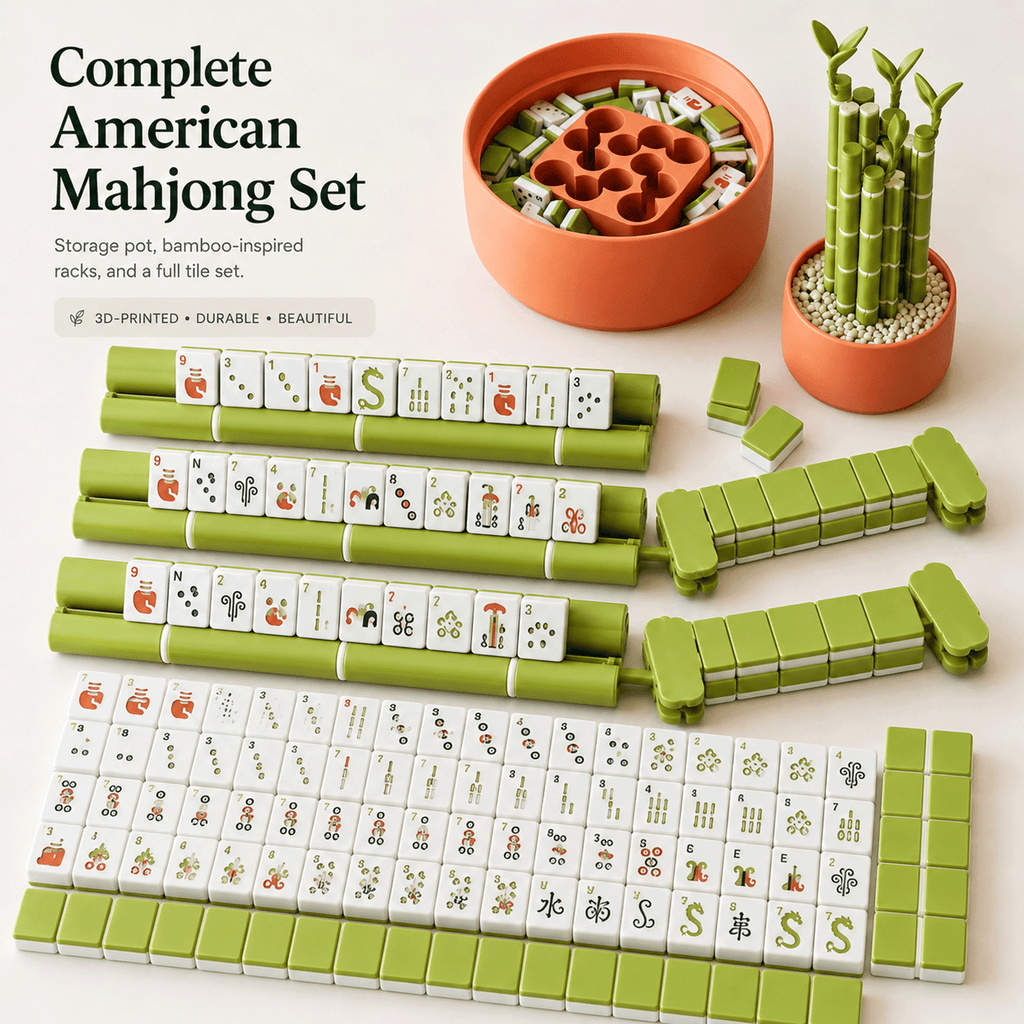 Lucky Bamboo American Mahjong Set with 152 Tiles, Bamboo Racks & Pot Storage